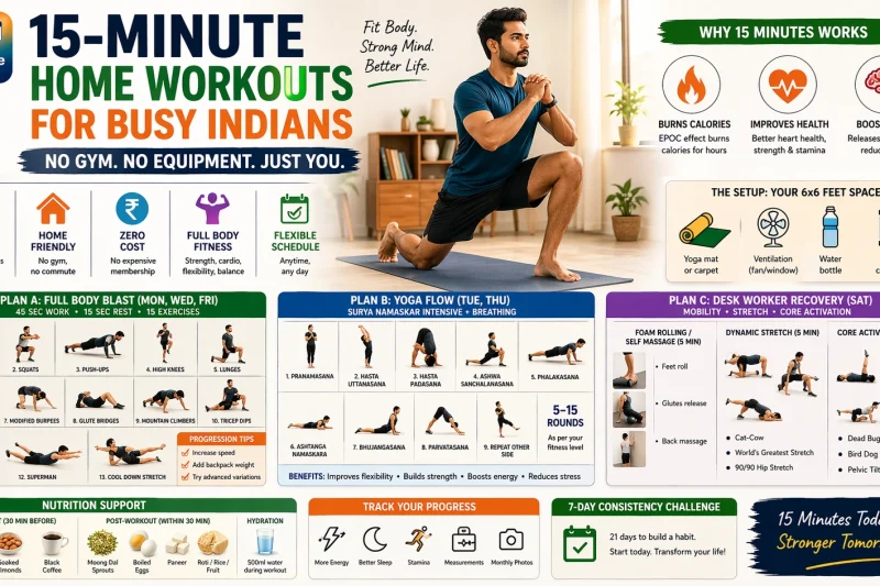15-Minute Home Workouts: No Equipment Fitness for Busy Indians