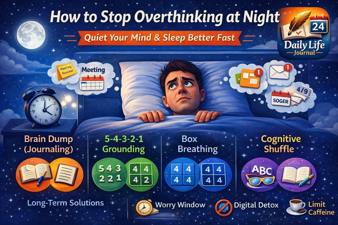 stop overthinking at night infographic sleep tips