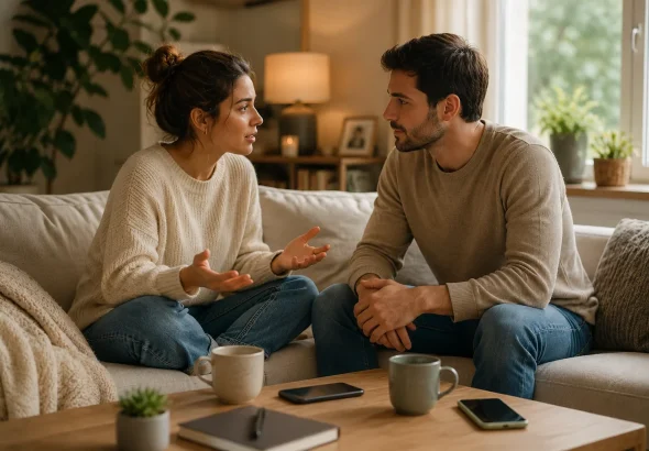 digital boundaries in relationships conversation between a modern couple at home