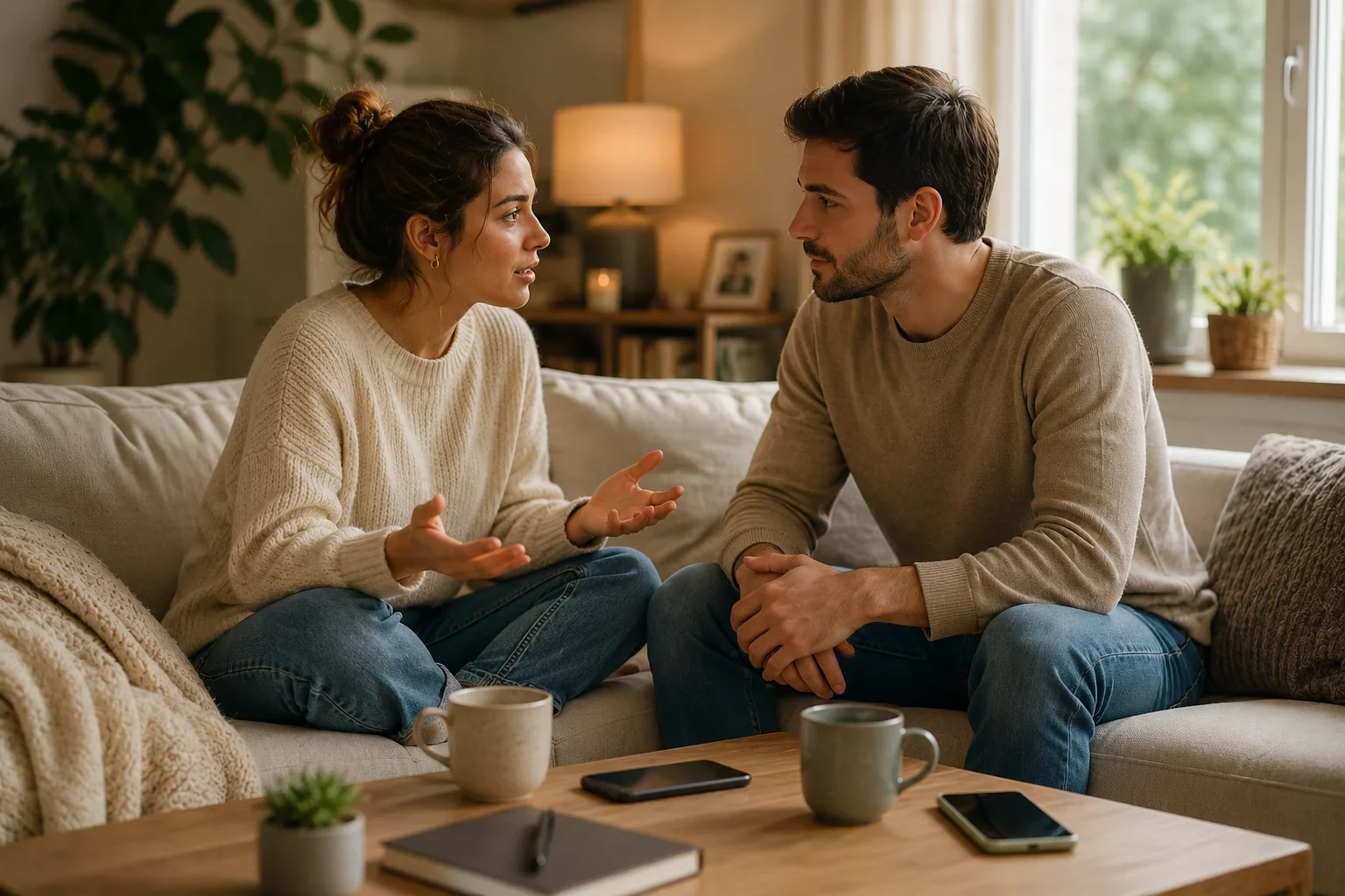 digital boundaries in relationships conversation between a modern couple at home