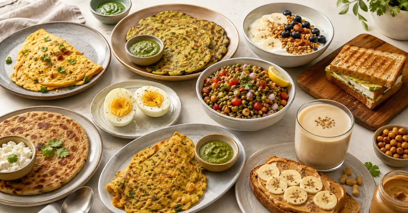 protein rich breakfast Indians - eggs paneer moong dal healthy morning meal