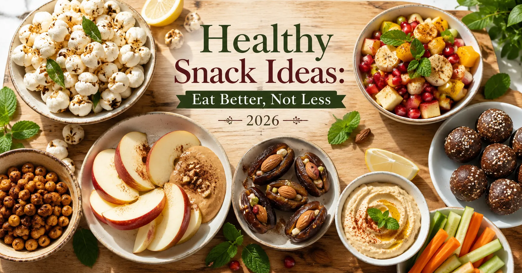Healthy snack ideas for busy Indian lifestyle featuring makhana, ragi energy balls, fruits and quick nutritious snacks for office and home routine.