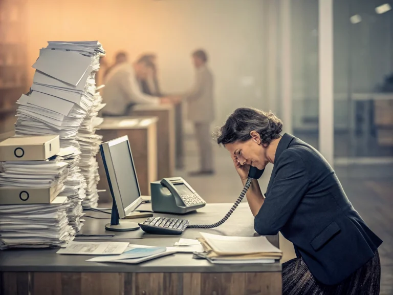 Signs of burnout with a stressed professional experiencing exhaustion, mental fatigue, and workplace stress.