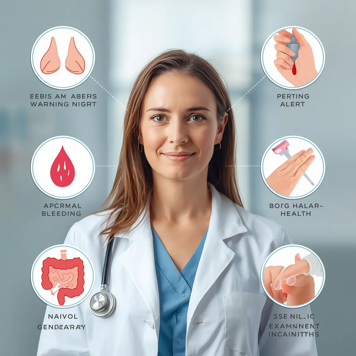 Cancer warning signs in women including breast changes, abnormal bleeding, bloating, and a dark line under the nail