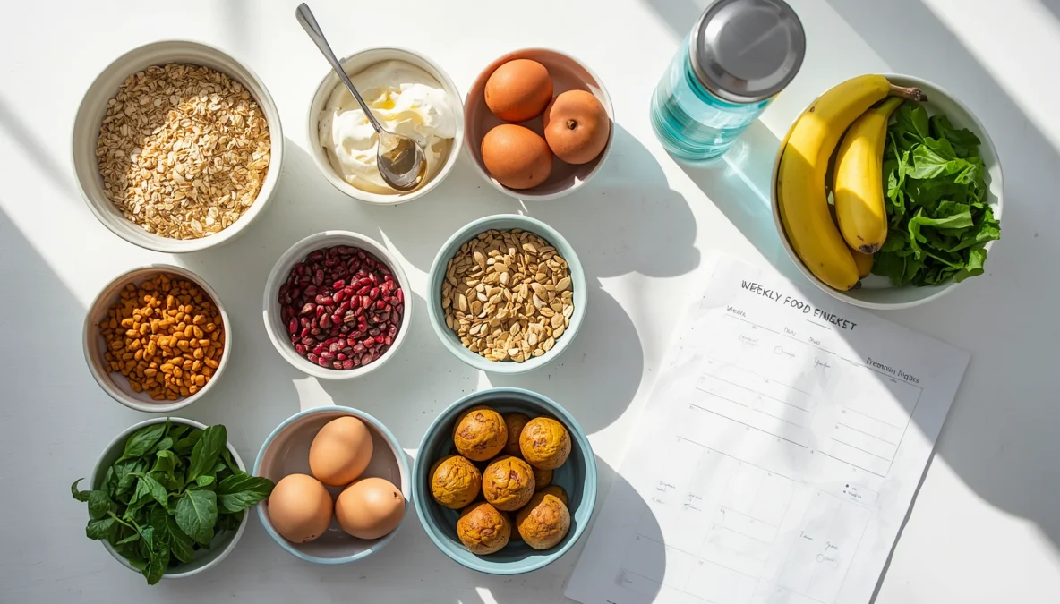 5-day food reset meal plan with protein, fiber, fruits, vegetables, water, and natural energy foods.