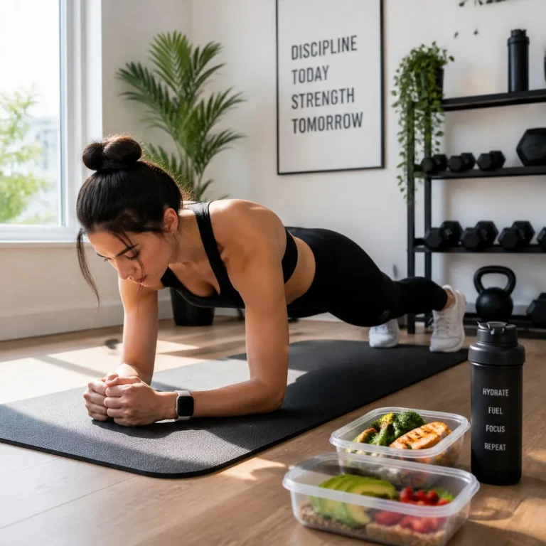 Person doing a plank exercise as part of a natural belly fat loss diet and exercise routine