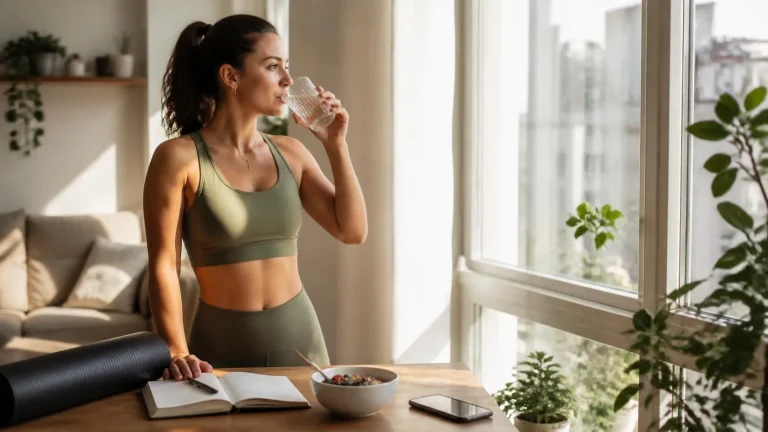 Person following a simple morning routine at home