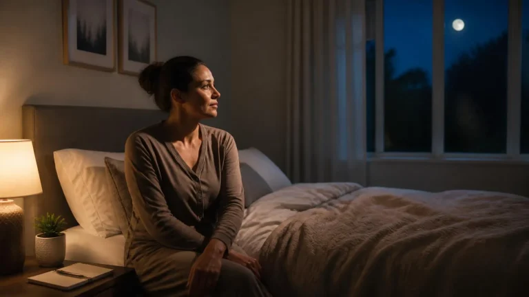 Person calming racing thoughts before sleep at night